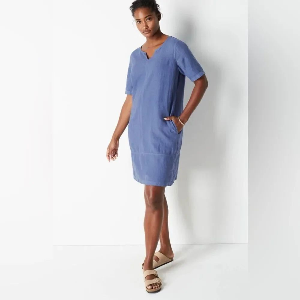 J. Jill Blue 100% Linen Dress Size Small Tall